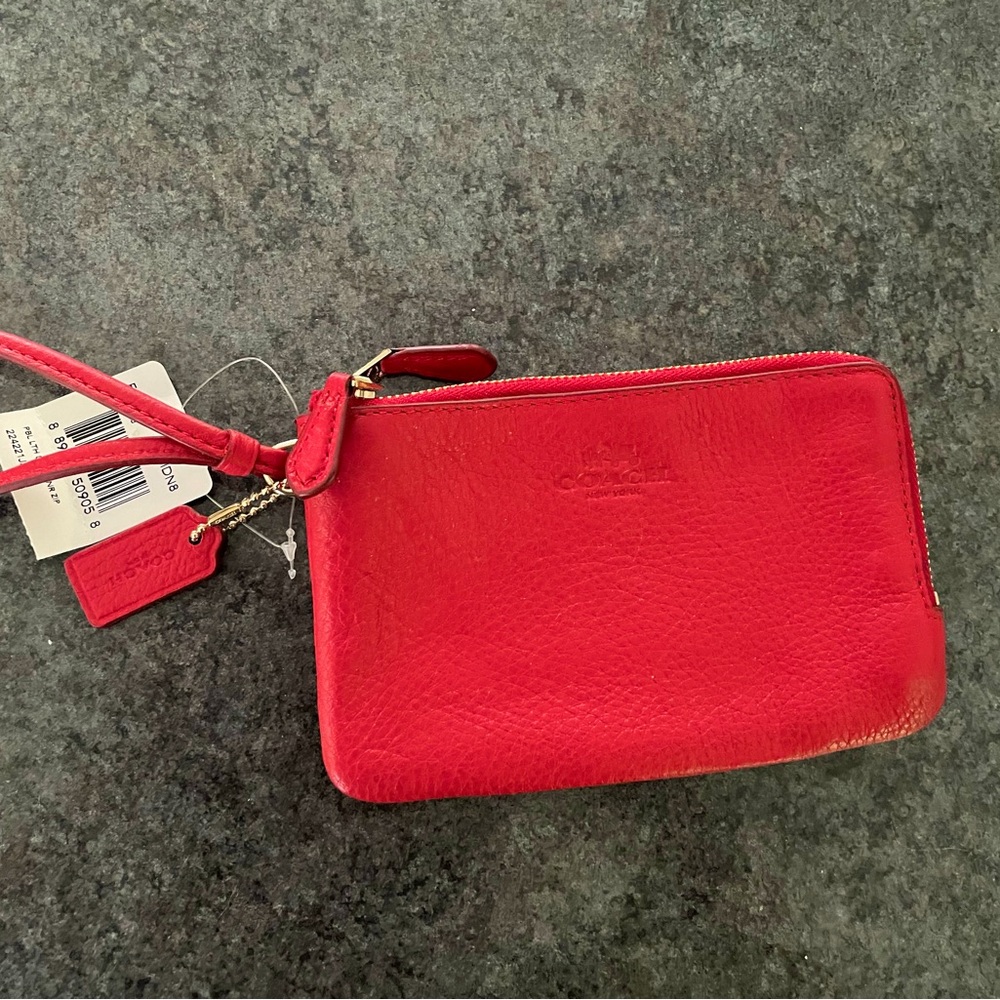 Coach Red Double Zipper Leather Wristlet